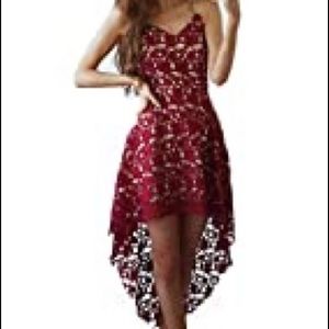 Red and white lace high low dress